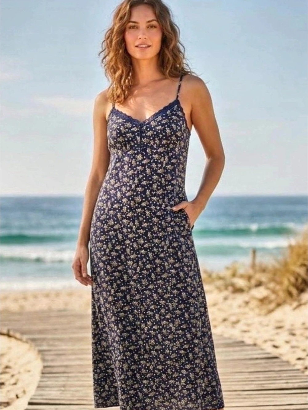 Floral Maxi Dress in Blue & White Like New